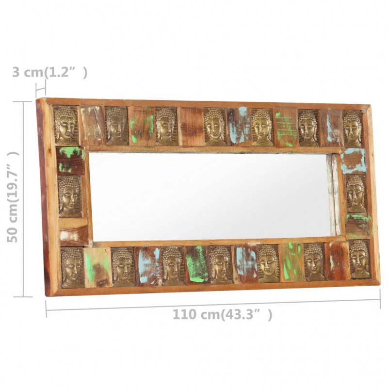 Lustro z wizerunkiem Buddy, 110x50 cm, lite drewno z odzysku