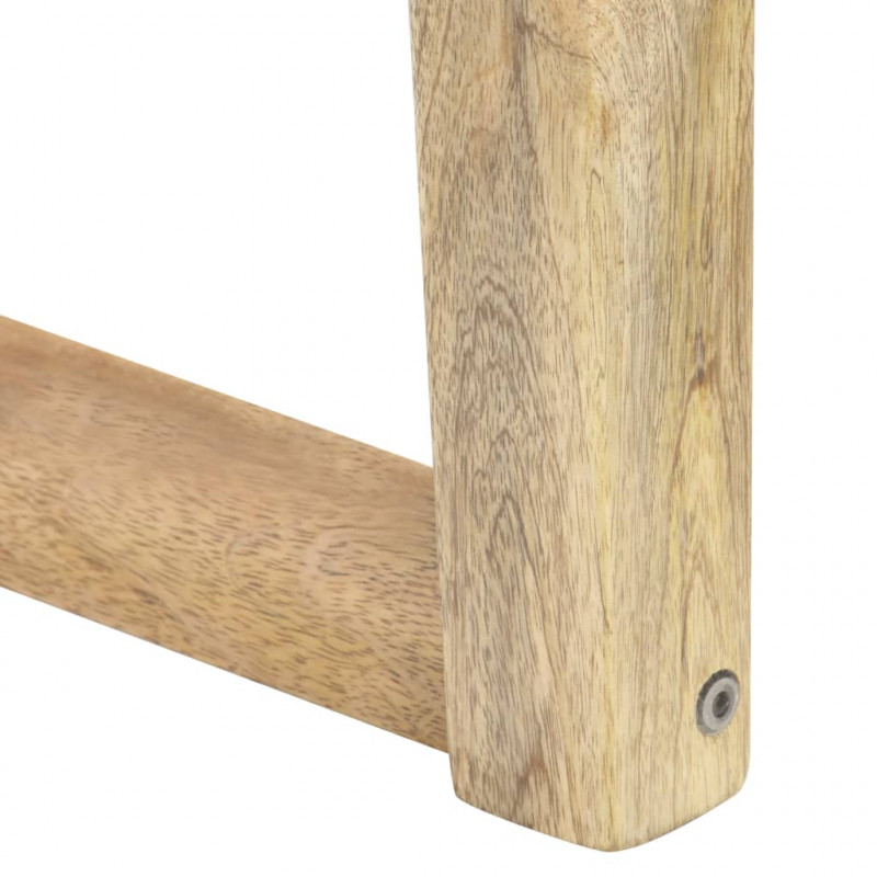 Ławka, 110 cm, brązowa skóra naturalna i lite drewno mango