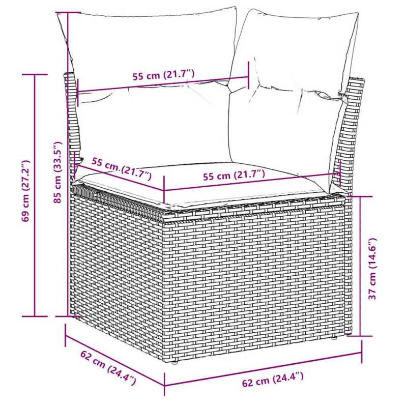11-cz. zestaw mebli ogrodowych z poduszkami, szary rattan PE