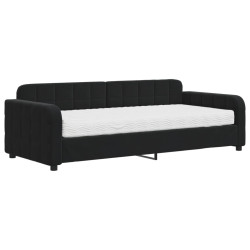 Sofa z materacem do spania, czarna, 90x200 cm, aksamit