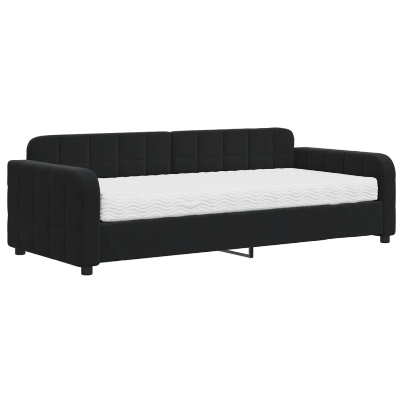 Sofa z materacem do spania, czarna, 90x200 cm, aksamit