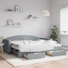 Sofa rozsuwana z szufladami, jasnoszara, 90x200 cm, tkanina