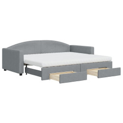 Sofa rozsuwana z szufladami, jasnoszara, 90x200 cm, tkanina