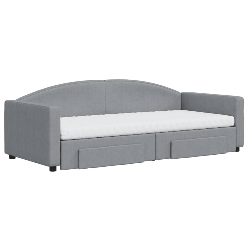 Sofa rozsuwana z szufladami, jasnoszara, 90x200 cm, tkanina