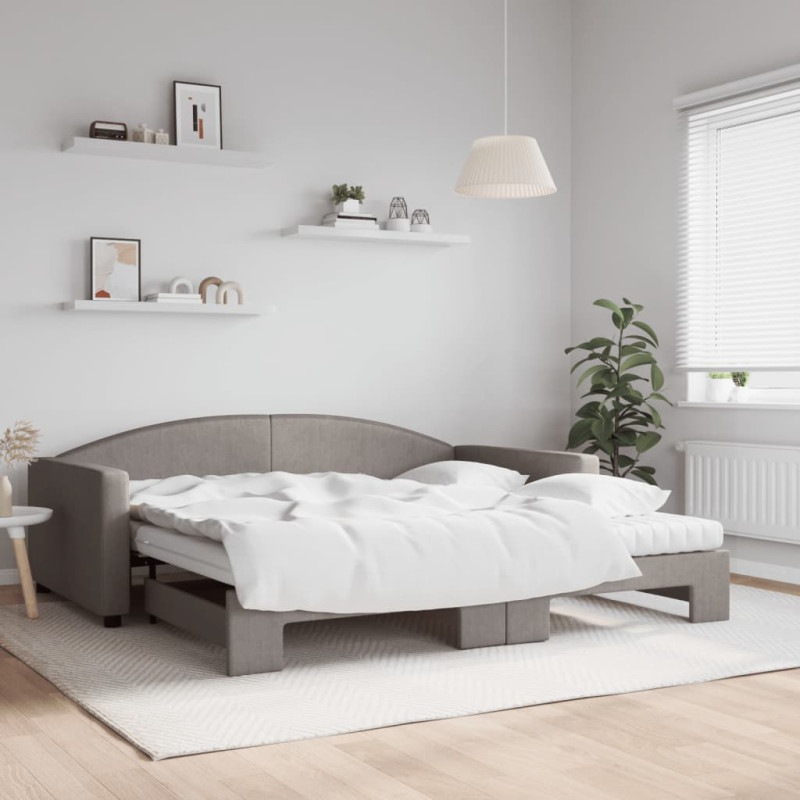 Sofa rozsuwana z materacami, kolor taupe, 100x200 cm, tkanina