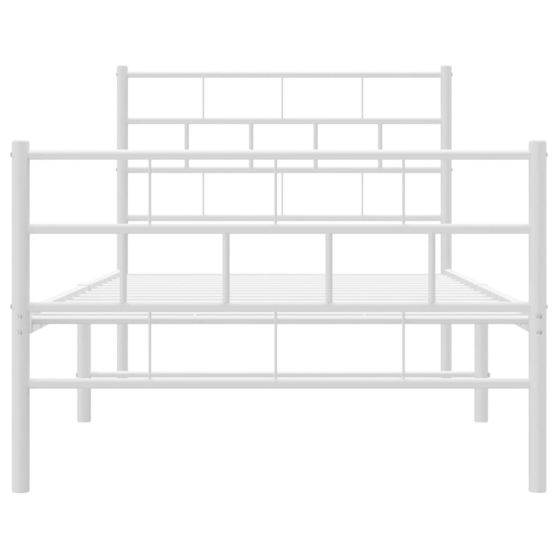 Metalowa rama łóżka z wezgłowiem i zanóżkiem, biała, 100x200 cm