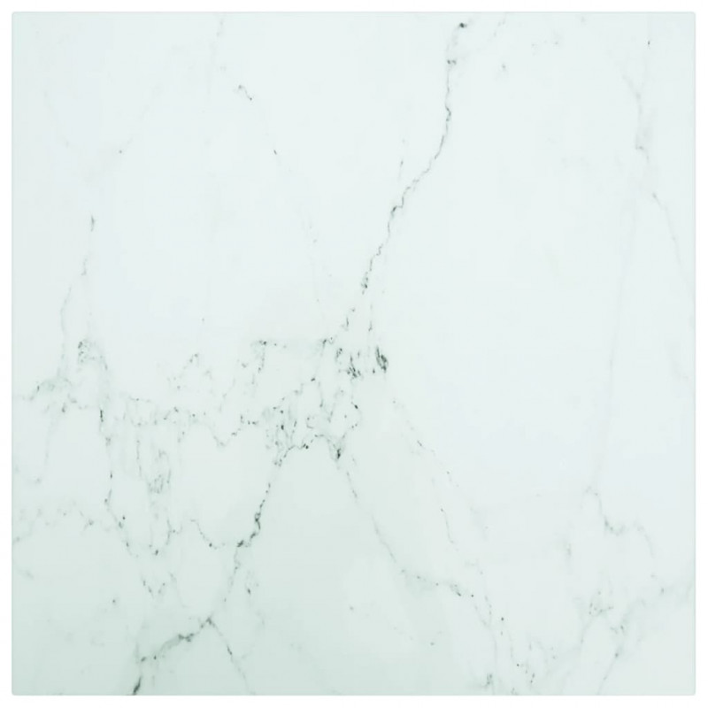 Blat stołu, biały, 50x50 cm, 6 mm, szkło ze wzorem marmuru