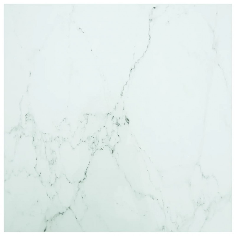 Blat stołu, biały, 80x80 cm, 6 mm, szkło ze wzorem marmuru