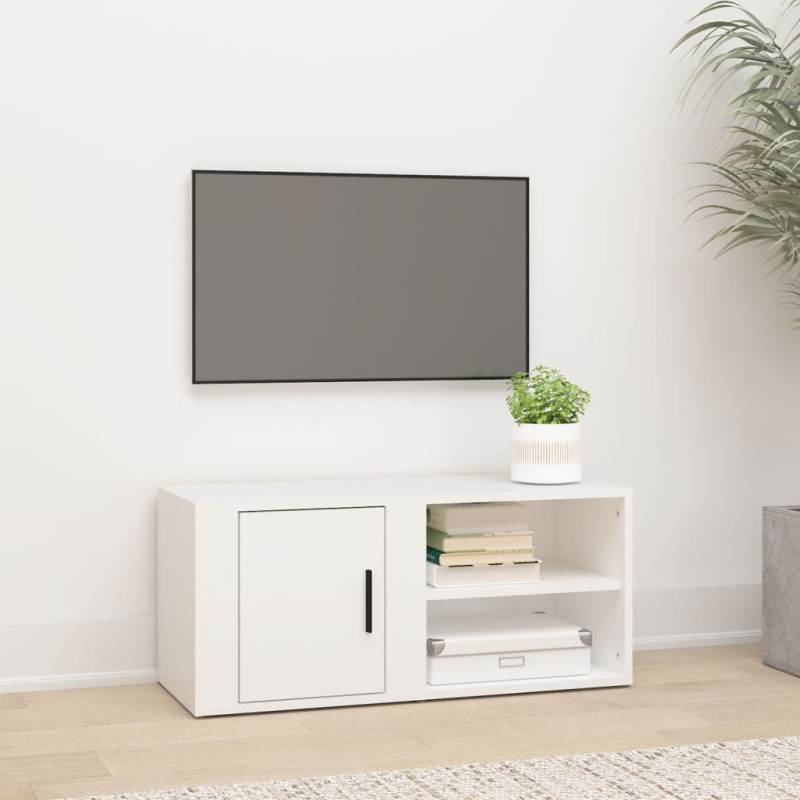 Szafka pod TV, biała, 80x31,5x36 cm, materiał drewnopochodny