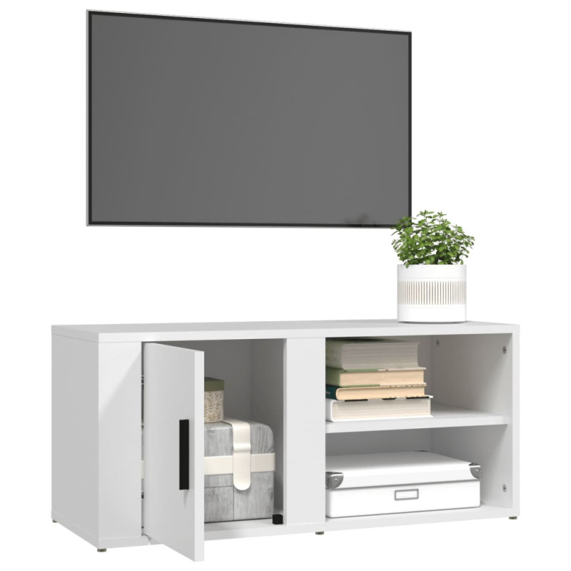 Szafka pod TV, biała, 80x31,5x36 cm, materiał drewnopochodny