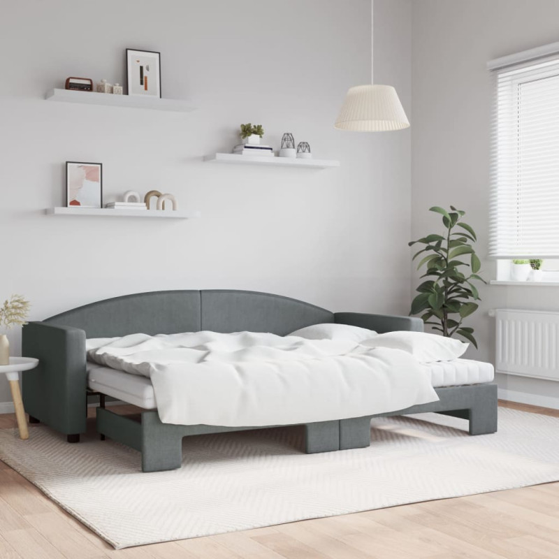Sofa rozsuwana z materacami, ciemnoszara, 80x200 cm, tkanina