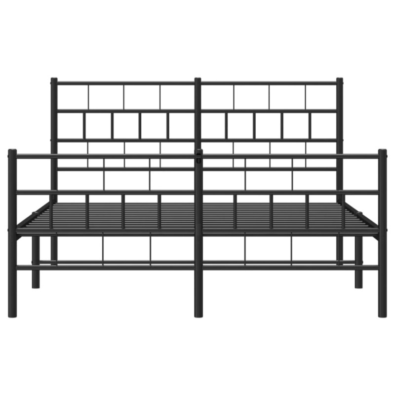 Metalowa rama łóżka z wezgłowiem i zanóżkiem, czarna, 150x200cm