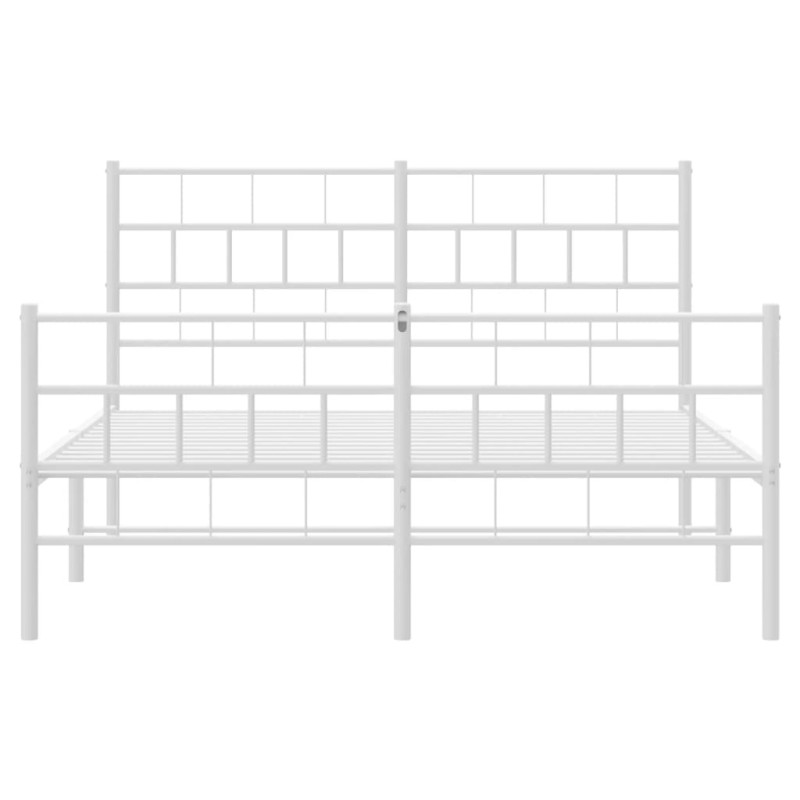 Metalowa rama łóżka z wezgłowiem i zanóżkiem, biała, 150x200 cm