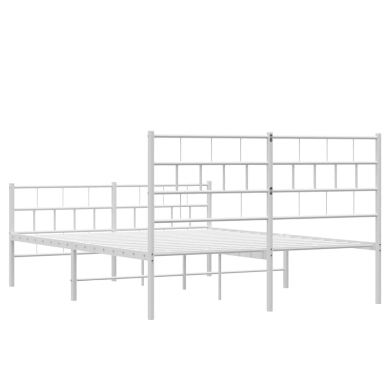 Metalowa rama łóżka z wezgłowiem i zanóżkiem, biała, 150x200 cm