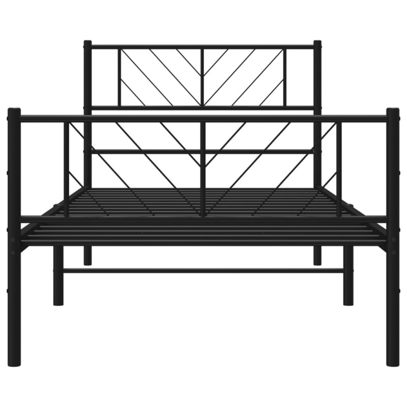 Metalowa rama łóżka z wezgłowiem i zanóżkiem, czarna, 107x203cm