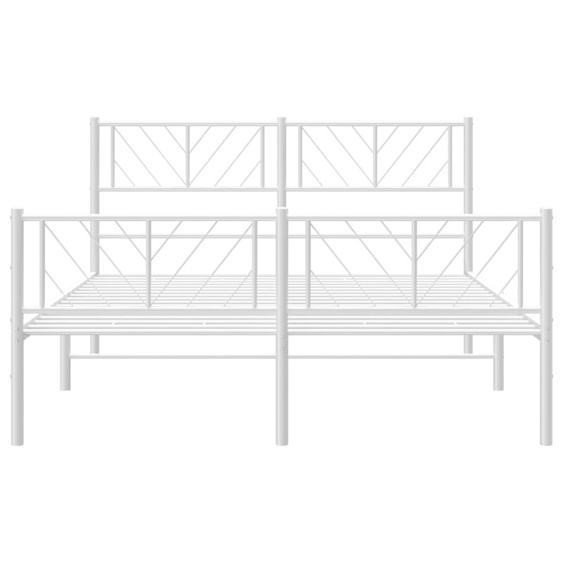 Metalowa rama łóżka z wezgłowiem i zanóżkiem, biała, 150x200 cm