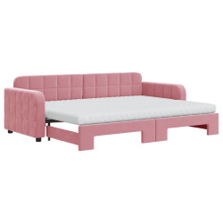 Sofa rozsuwana z materacami, różowa, 80x200 cm, aksamit