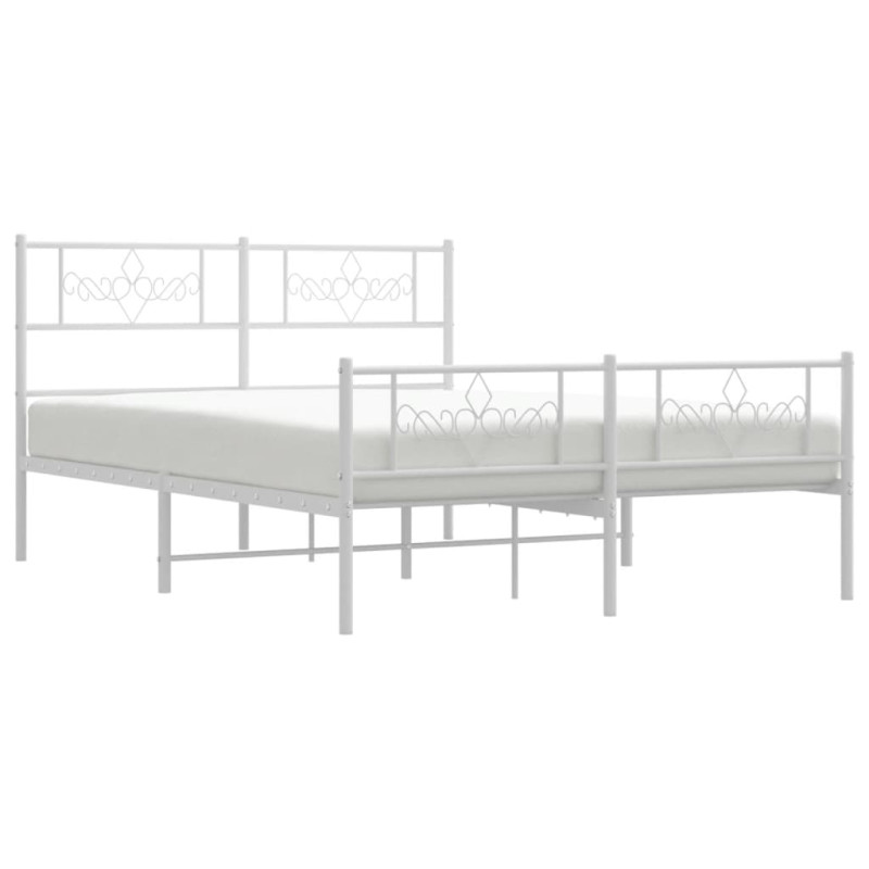 Metalowa rama łóżka z wezgłowiem i zanóżkiem, biała, 160x200 cm
