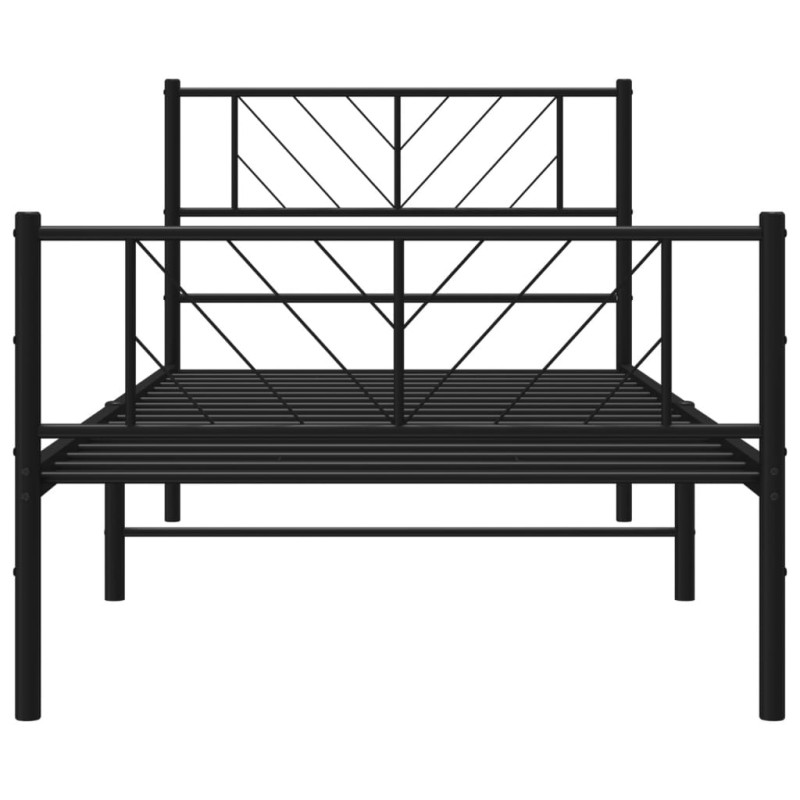 Metalowa rama łóżka z wezgłowiem i zanóżkiem, czarna, 100x190cm