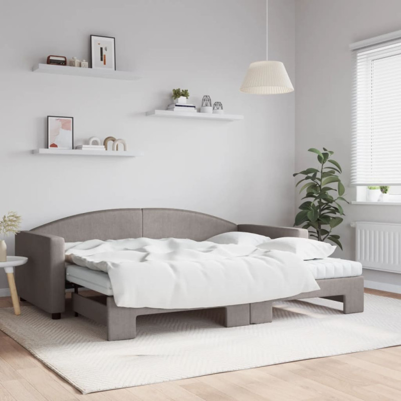 Sofa rozsuwana z materacami, kolor taupe, 90x200 cm, tkanina