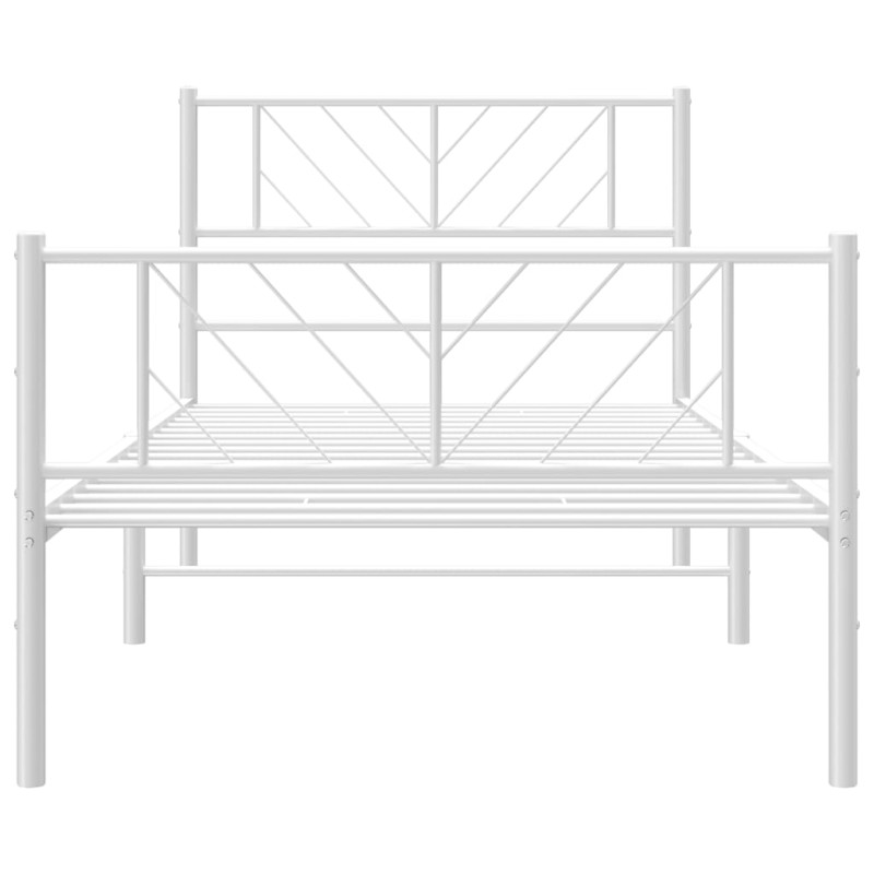 Metalowa rama łóżka z wezgłowiem i zanóżkiem, biała, 75x190 cm