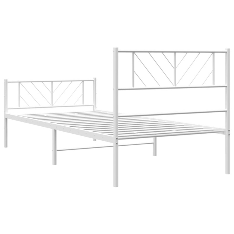 Metalowa rama łóżka z wezgłowiem i zanóżkiem, biała, 75x190 cm