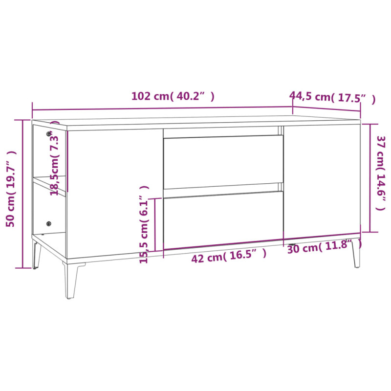 Szafka pod TV, przydymiony dąb, 102x44,5x50 cm