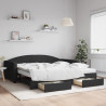 Sofa rozsuwana z szufladami, czarna, 100x200 cm, tkanina