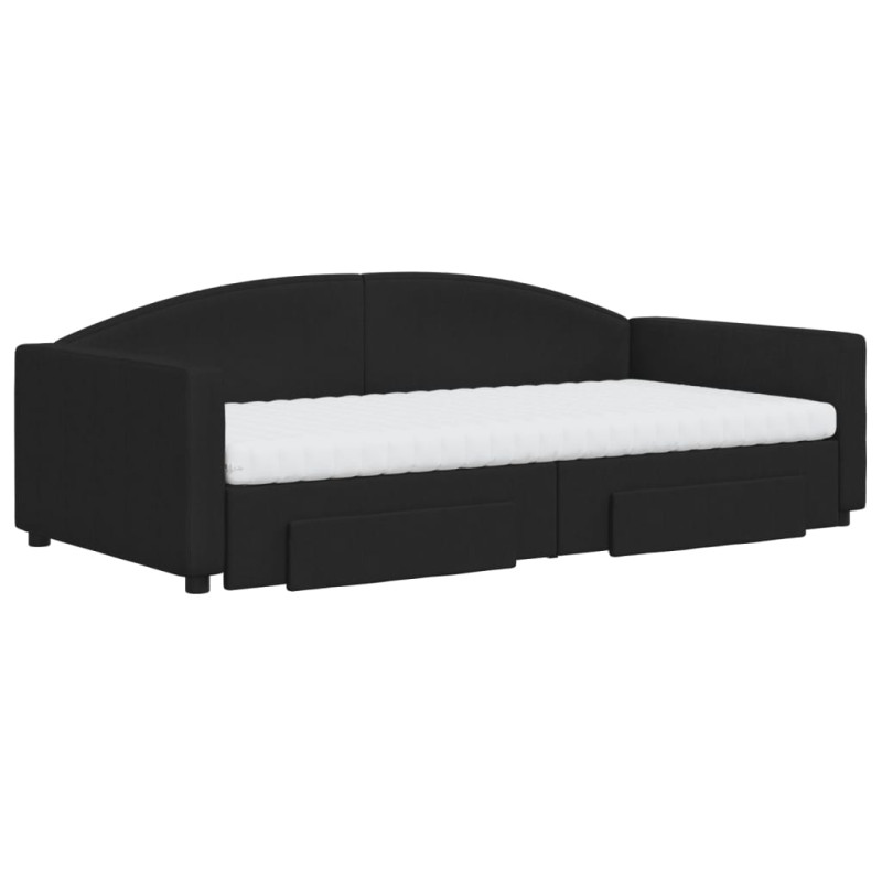 Sofa rozsuwana z szufladami, czarna, 100x200 cm, tkanina