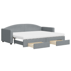 Sofa rozsuwana z szufladami, jasnoszara, 80x200 cm, tkanina