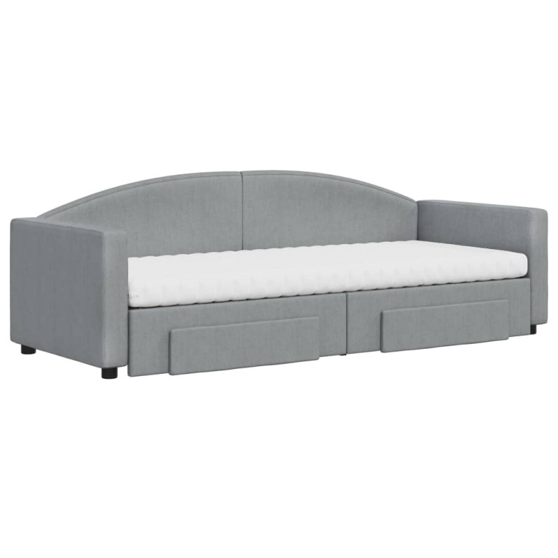 Sofa rozsuwana z szufladami, jasnoszara, 80x200 cm, tkanina