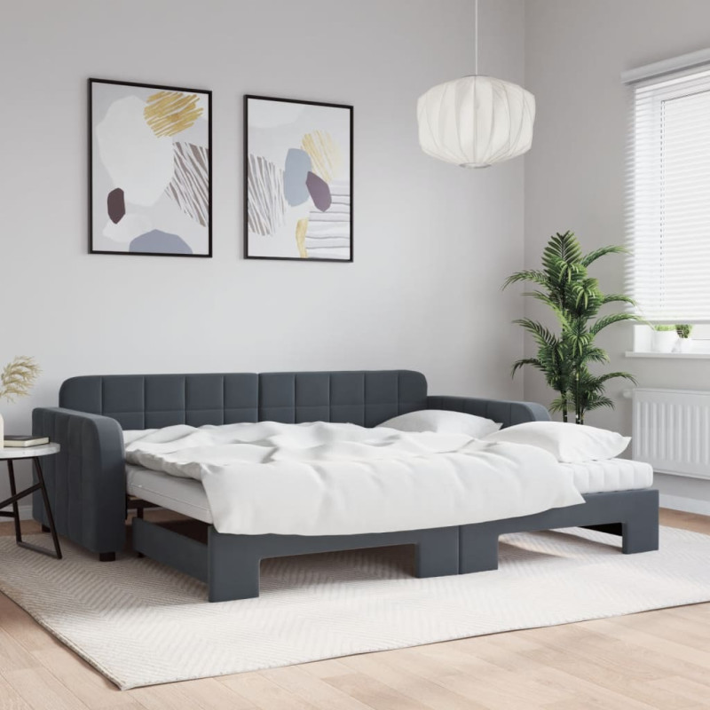 Sofa rozsuwana z materacami, ciemnoszara, 90x200 cm, aksamit