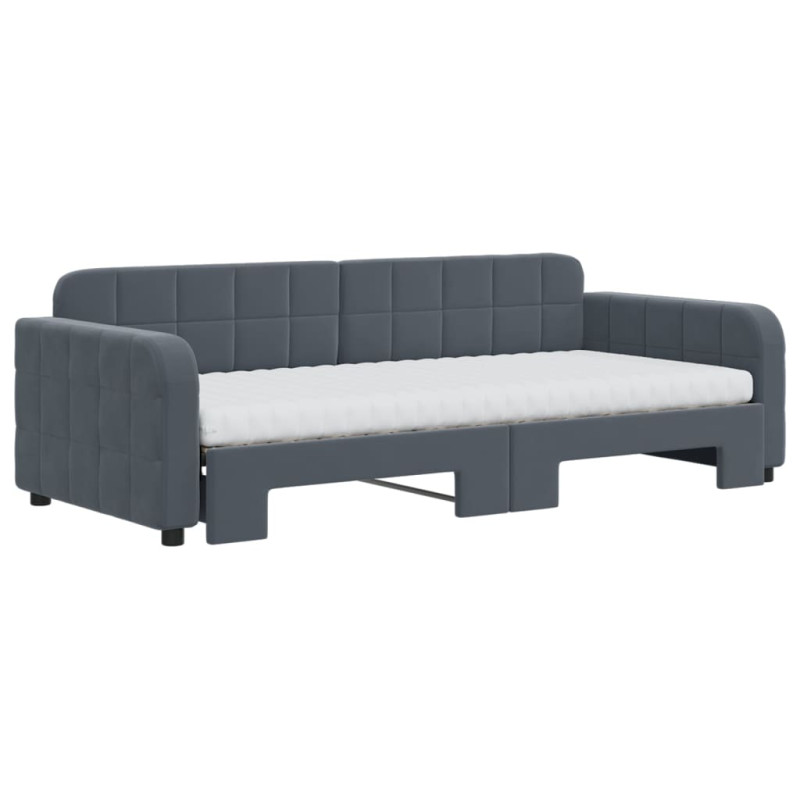 Sofa rozsuwana z materacami, ciemnoszara, 90x200 cm, aksamit