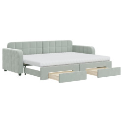 Sofa rozsuwana z szufladami, jasnoszara, 80x200 cm, aksamit
