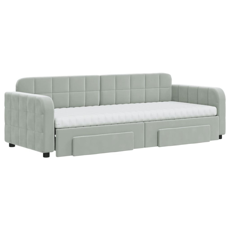 Sofa rozsuwana z szufladami, jasnoszara, 80x200 cm, aksamit