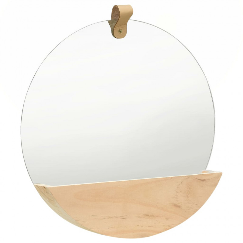 Lustro ścienne z półką z litego drewna sosnowego, 35 cm