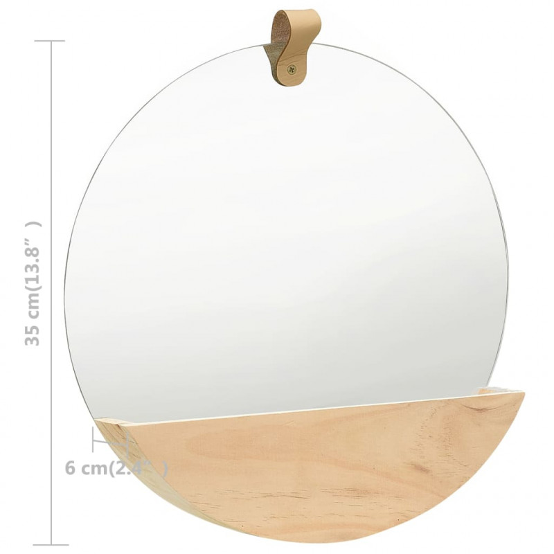 Lustro ścienne z półką z litego drewna sosnowego, 35 cm