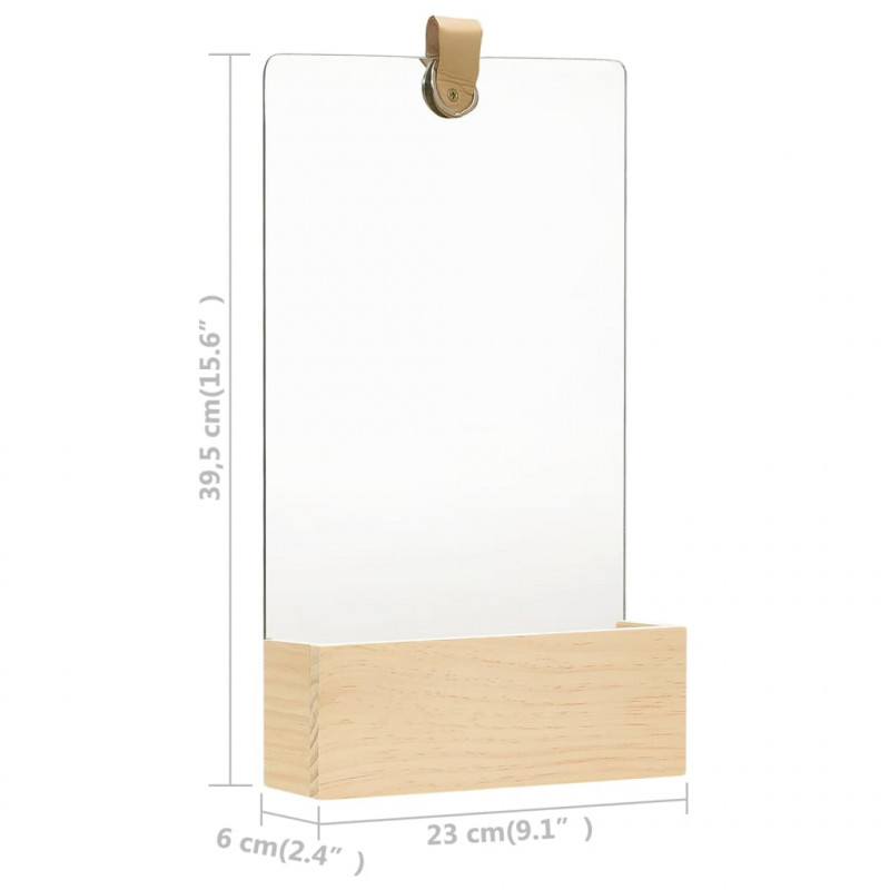Lustro ścienne z półką z litego drewna sosnowego, 23x39,5 cm