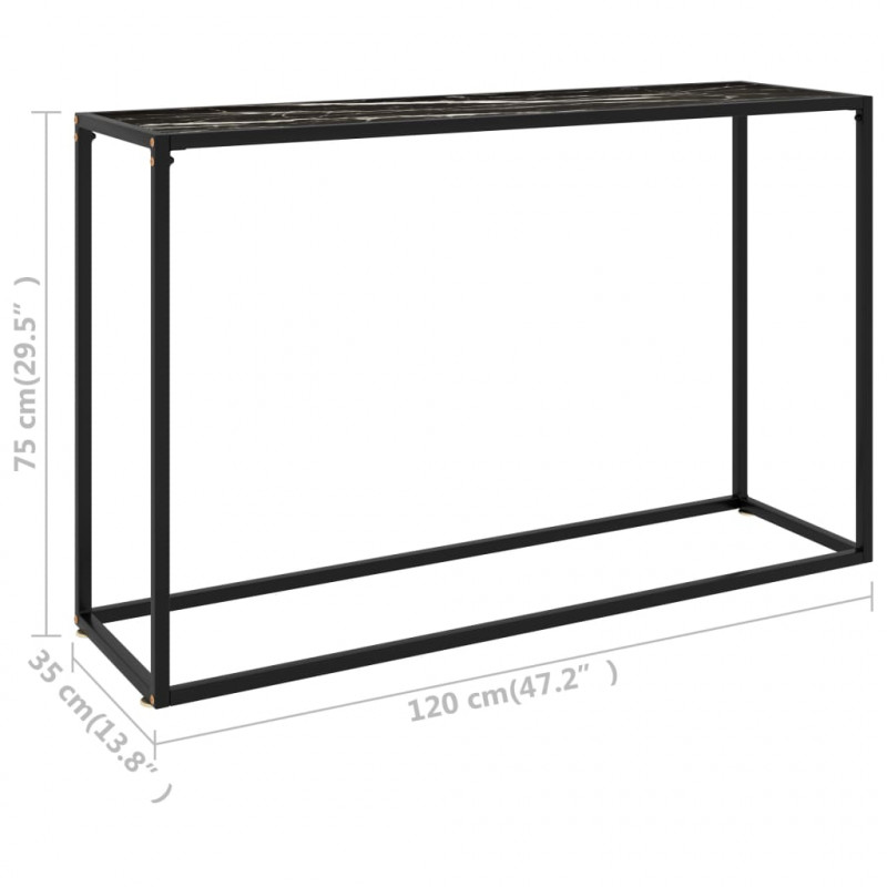 Stolik konsolowy, czarny, 120x35x75 cm, szkło hartowane