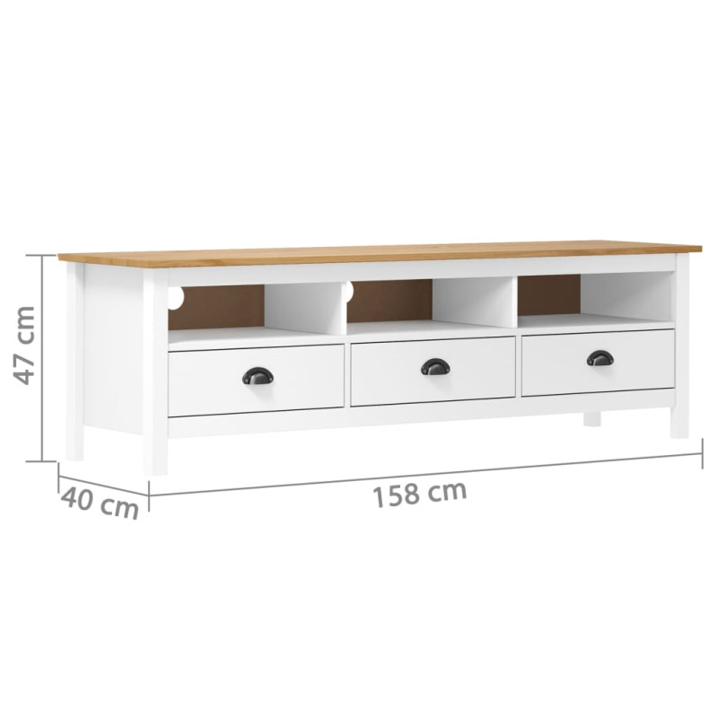 Szafka pod TV Hill, biała, 158x40x47 cm, lite drewno sosnowe