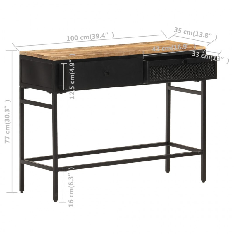 Stolik boczny, 100x35x77 cm, lite, surowe drewno mango
