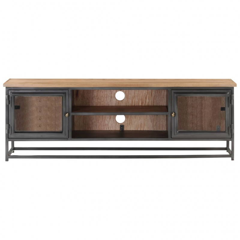 Szafka pod TV, szara, 120x30x40 cm, lite drewno akacjowe i stal