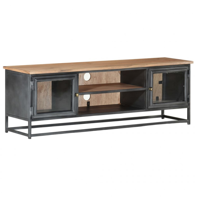 Szafka pod TV, szara, 120x30x40 cm, lite drewno akacjowe i stal