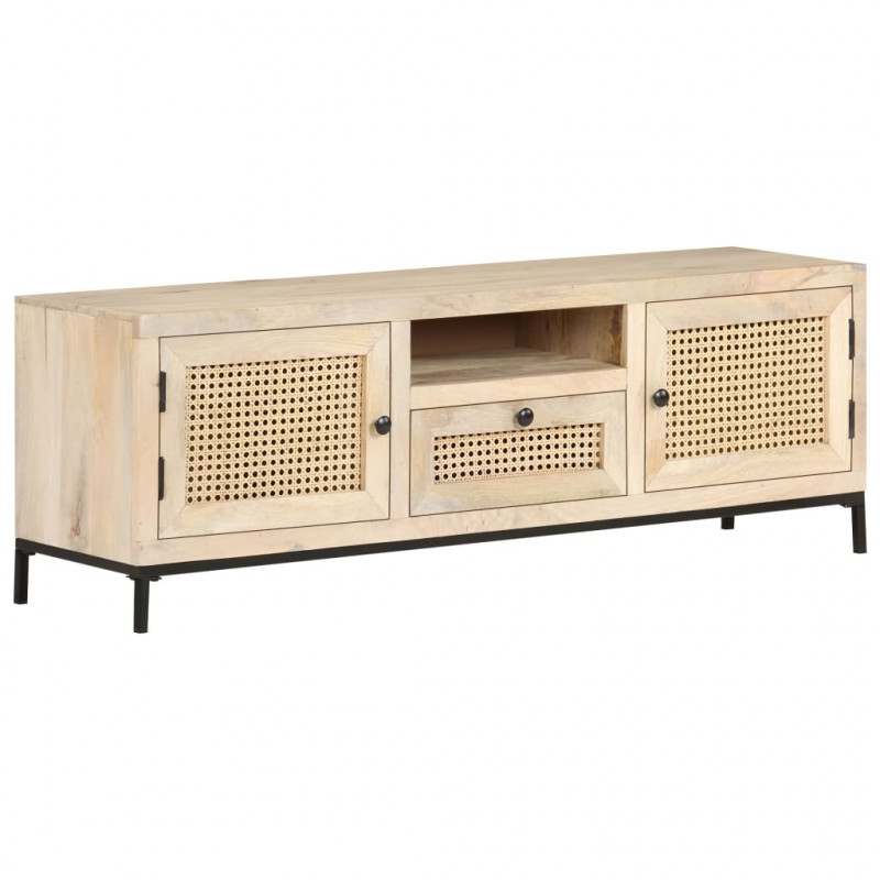 Szafka pod TV, 120x30x40 cm, drewno mango i naturalna trzcina