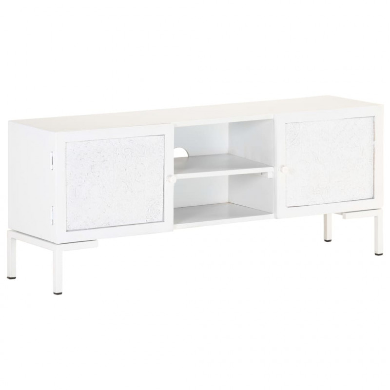 Szafka pod TV, biała, 115x30x46 cm, lite drewno mango
