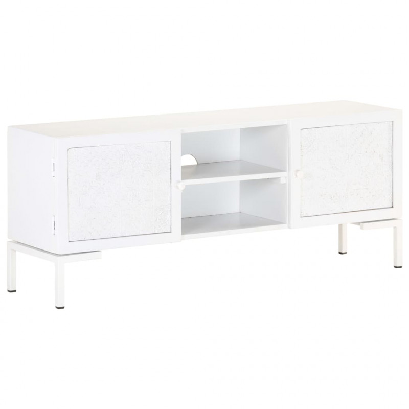 Szafka pod TV, biała, 115x30x46 cm, lite drewno mango