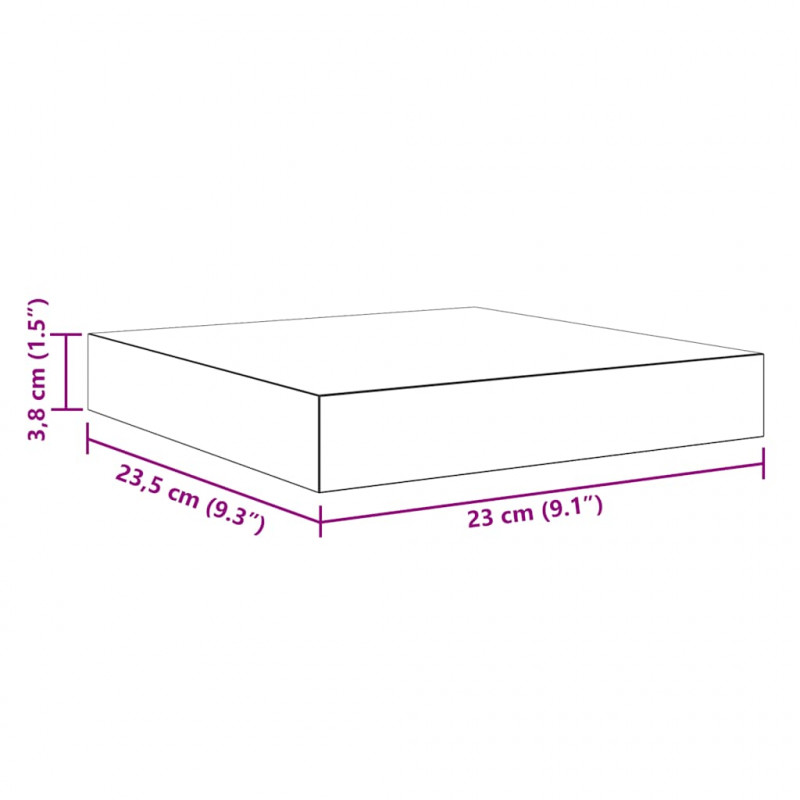 Półki ścienne 2 szt., czarne, wysoki połysk, 23x23,5x3,8 cm MDF