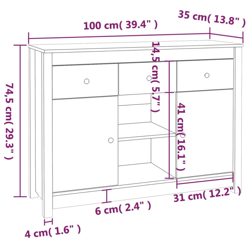 Szafka, 100x35x74,5 cm, lite drewno sosnowe