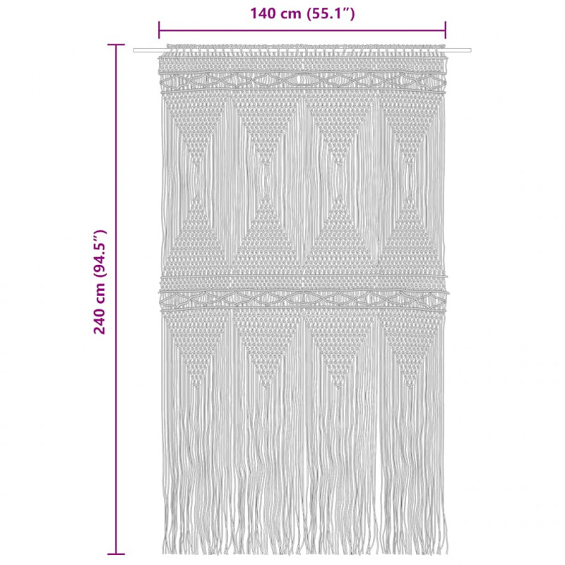 Zasłona z makramy, kolor taupe, 140 x 240 cm, bawełna