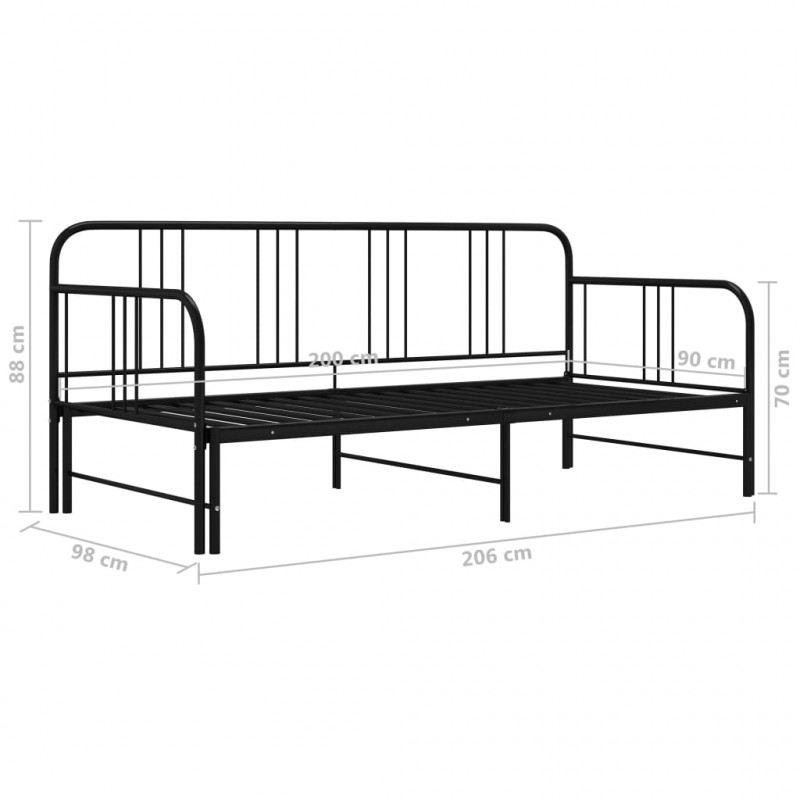 Sofa z wysuwaną ramą łóżka, czarna, metalowa, 90x200 cm